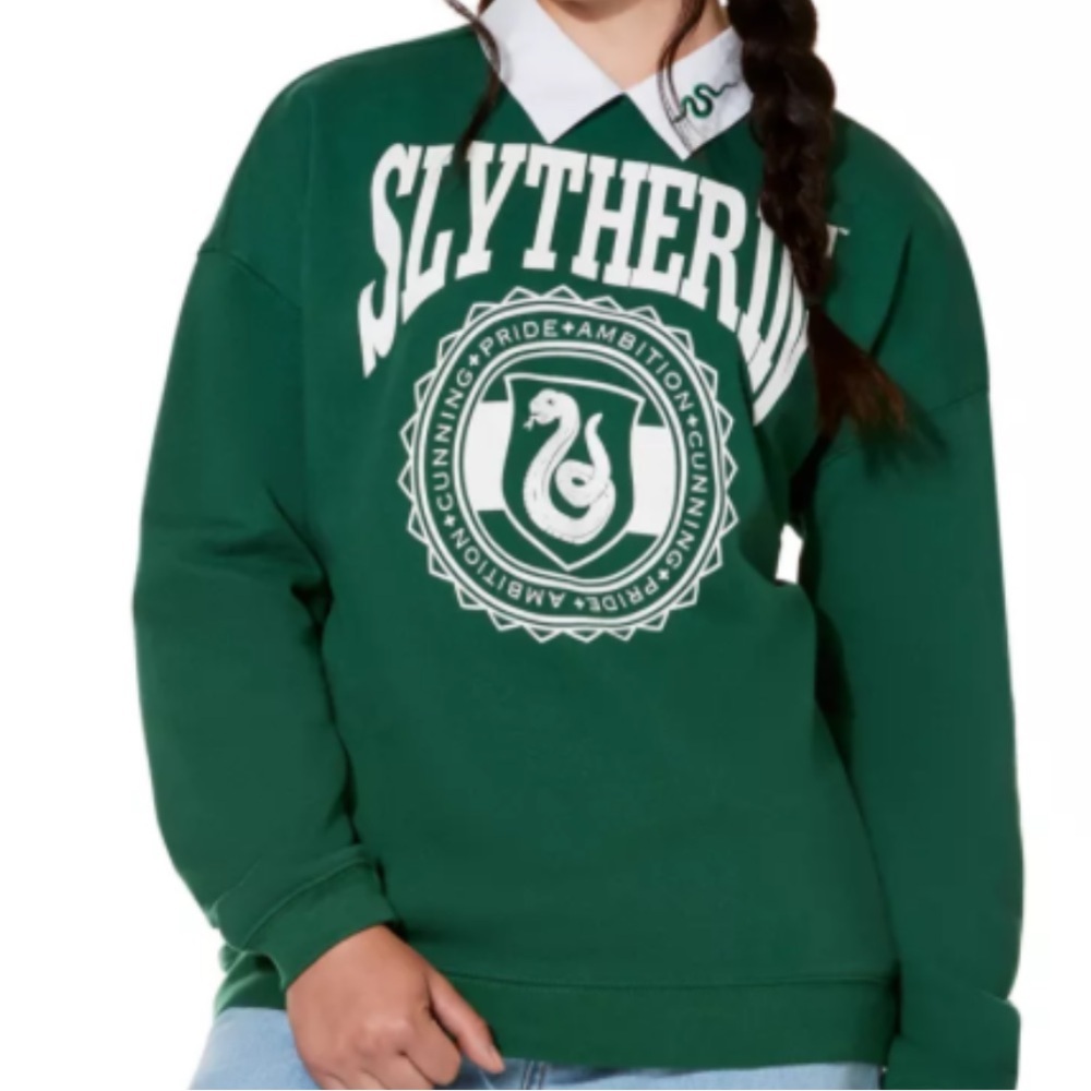 Slytherin Collared Crewneck Green - Harry Potter Wizarding World Cotton Blend
